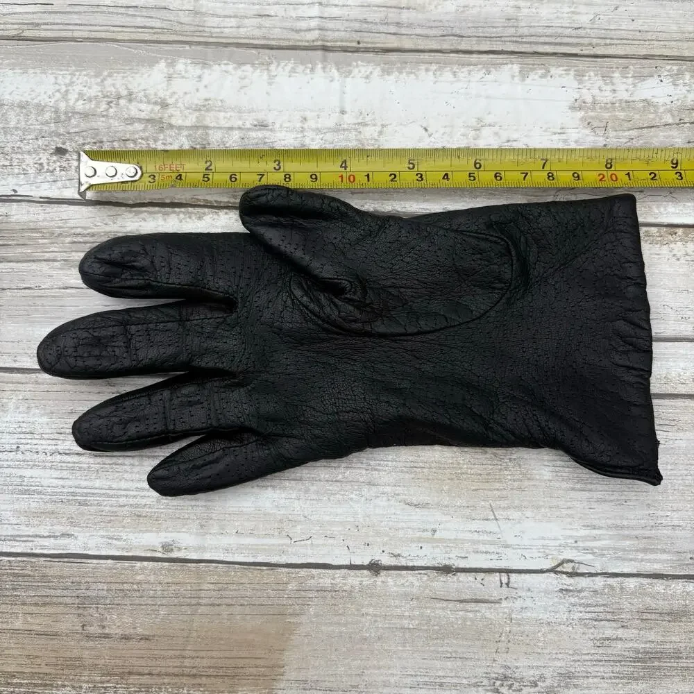 VTG‎ Fownes Leather Gloves Sz 6.5 Black Acrylic Lined Winter Driving Preppy